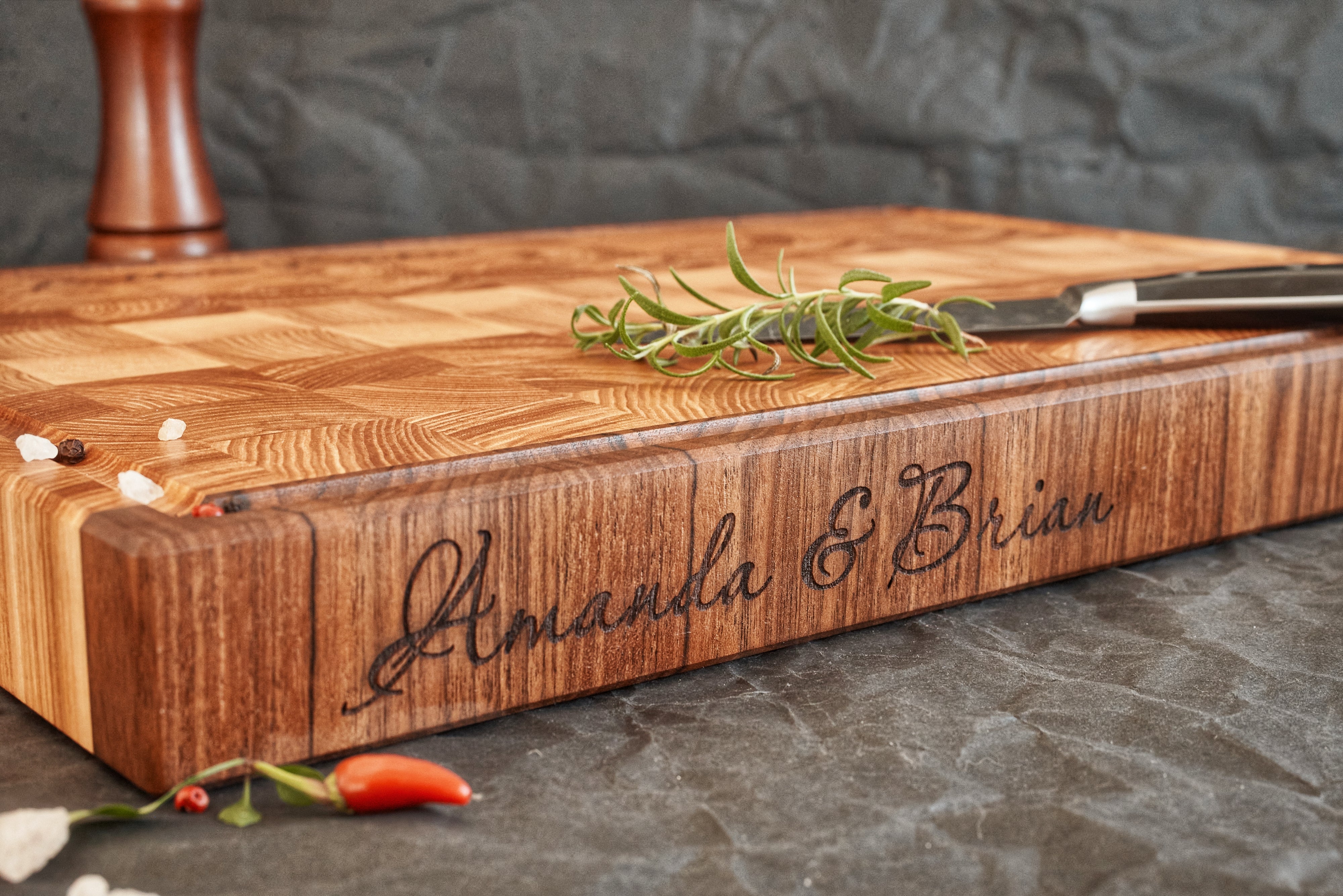 Personalized Double-sided Walnut and Cherry End Grain Cutting Board