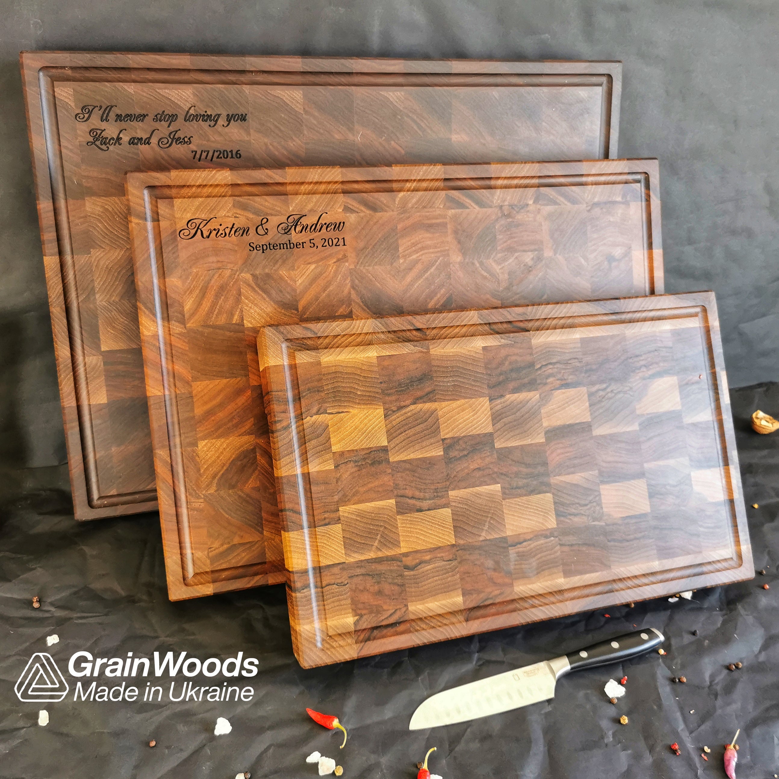 Personalized Double-sided Walnut  End Grain Cutting Board