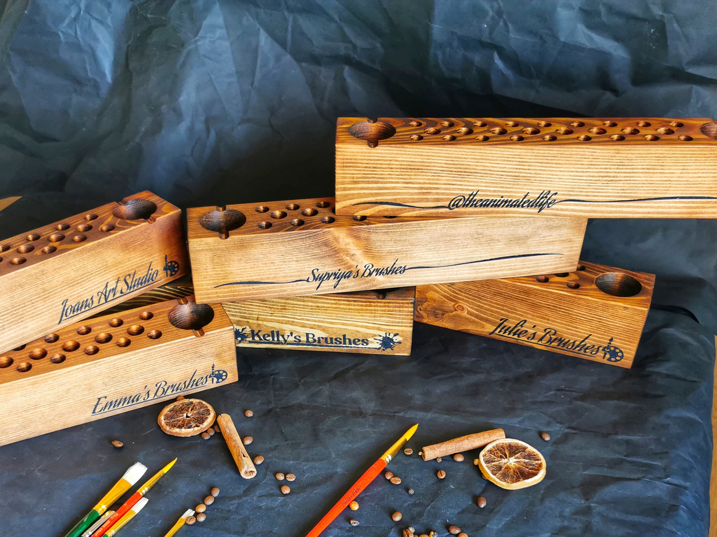 Personalized Paint Brush Holder |  Handmade Wooden Gift for Artists & Painters