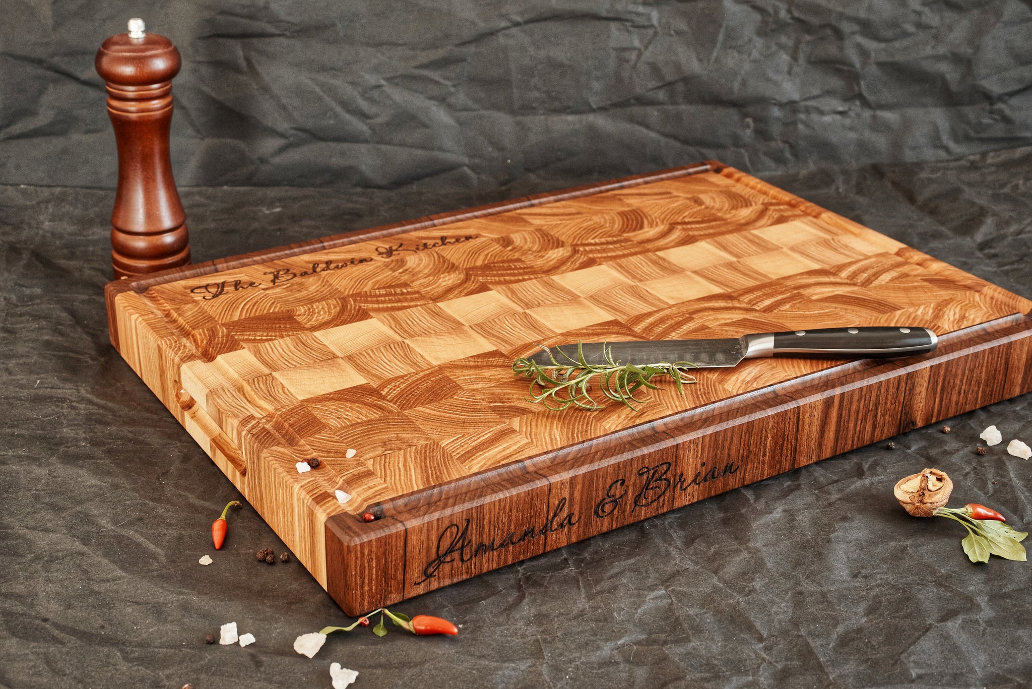 18x12 Walnut and Cherry End Grain Cutting Board - No juice groove - With rubber feet